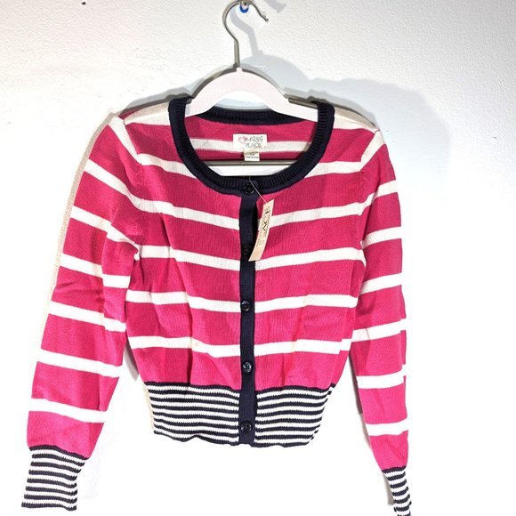The Children's Place Girls Knit Sweater PINK Black White Striped Cardiga… - Picture 2 of 4